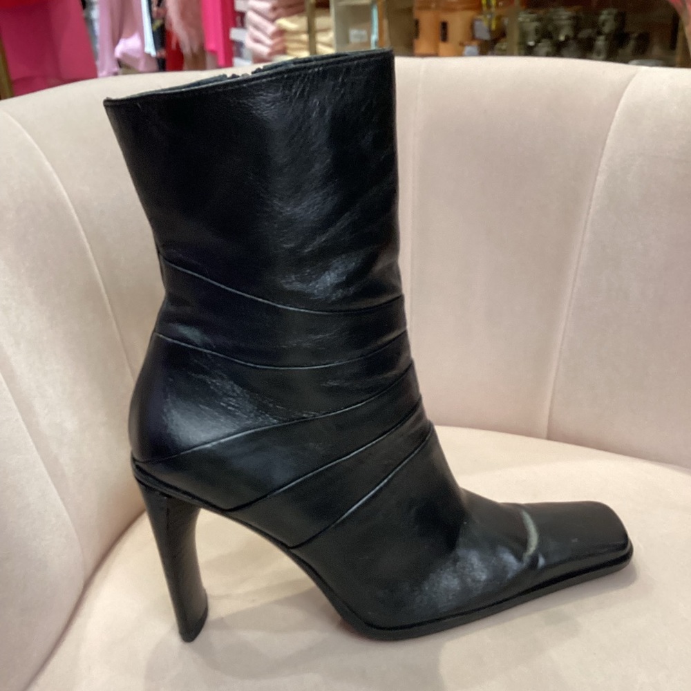 Y2K leather skinny square pointed high heel boot - Picture 4 of 9
